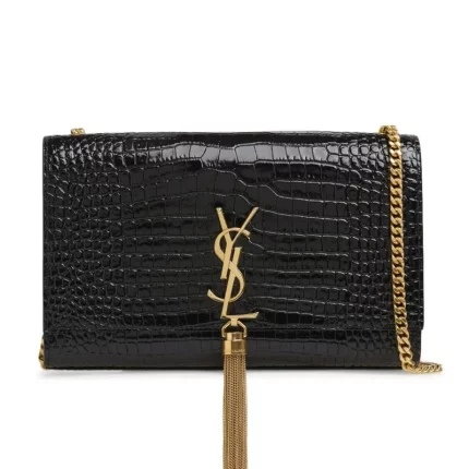 Saint Laurent Medium Kate Tassel Chain Bag In Black Crocodile Em