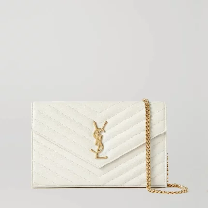 Saint Laurent Cassandre Chain Matelassé Textured-Leather Wallet