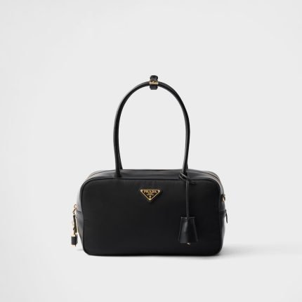 Re-Nylon and Leather Medium Top-Handle Bag With Padlock