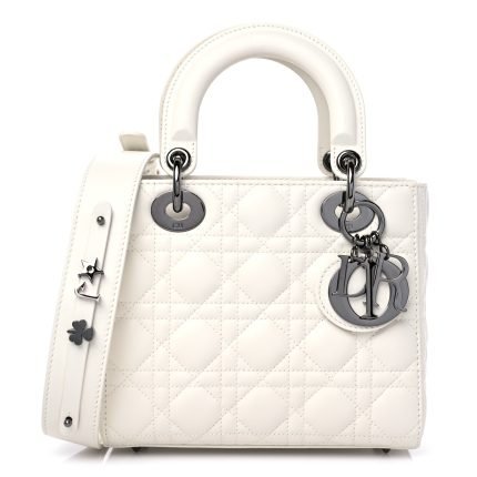 CHRISTIAN DIOR Lambskin Cannage Small My ABCDior Lady Dior White