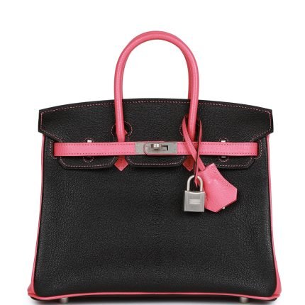 Hermès Special Order (HSS) Birkin 25 Black and Rose Azalee Chèvre Brushed Palladium Hardware