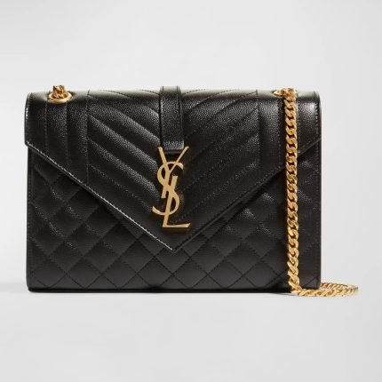 SAINT LAURENT ENVELOPE MEDIUM IN QUILTED GRAIN DE POUDRE EMBOSSED LEATHER