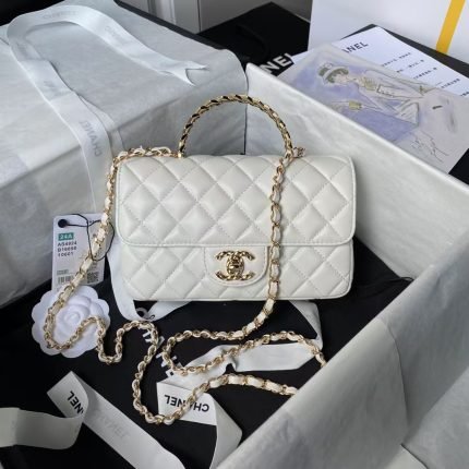 Chanel 24A AS4924 Mini Flap Bag With Top Handle White