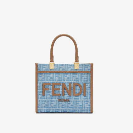 Fendi Sunshine Small Light blue FF denim fabric shopper